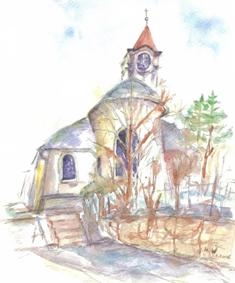 Zeichnung der Pfarrkirche Mittergrabern